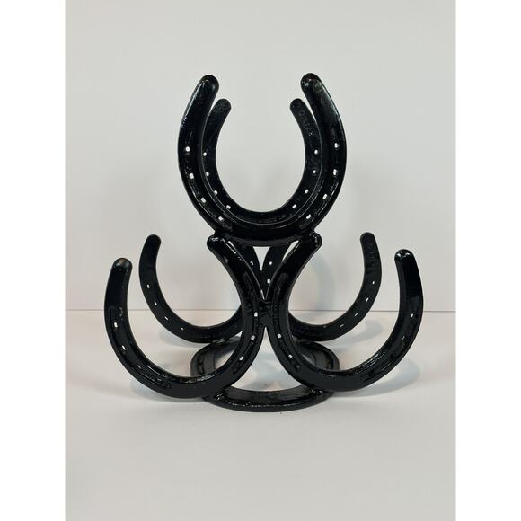 Handmade Welded Horseshoe Rack Rustic Farmhouse Decor 10” Black Metal Art - Picture 5 of 7